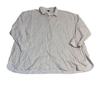 Torrid 2X Grey White Striped Cotton Rayon Drop Shoulder Button Down Shirt NEW